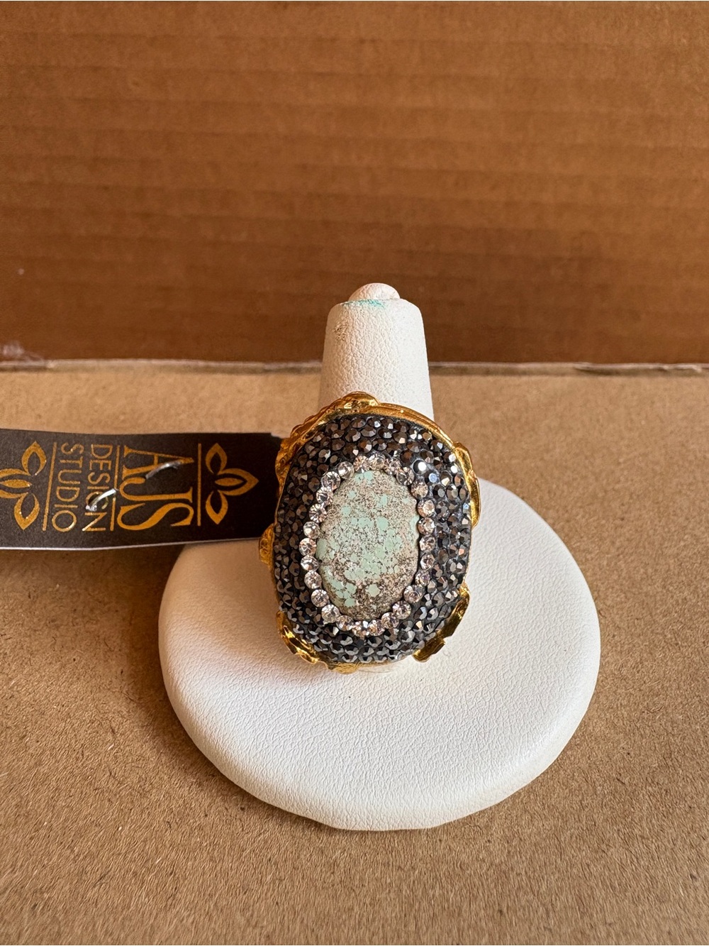 AJS Design Studio 22KT Gold-plated Turquoise and Marcasite Oval Cocktail Ring
